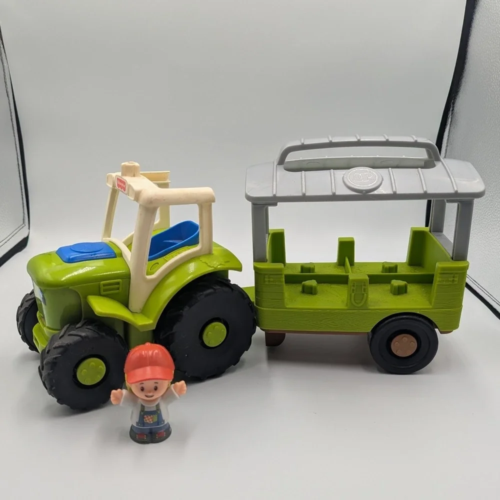 Fisher-Price Little People Tractor Trailer Green Farm Vehicle Set with Figure